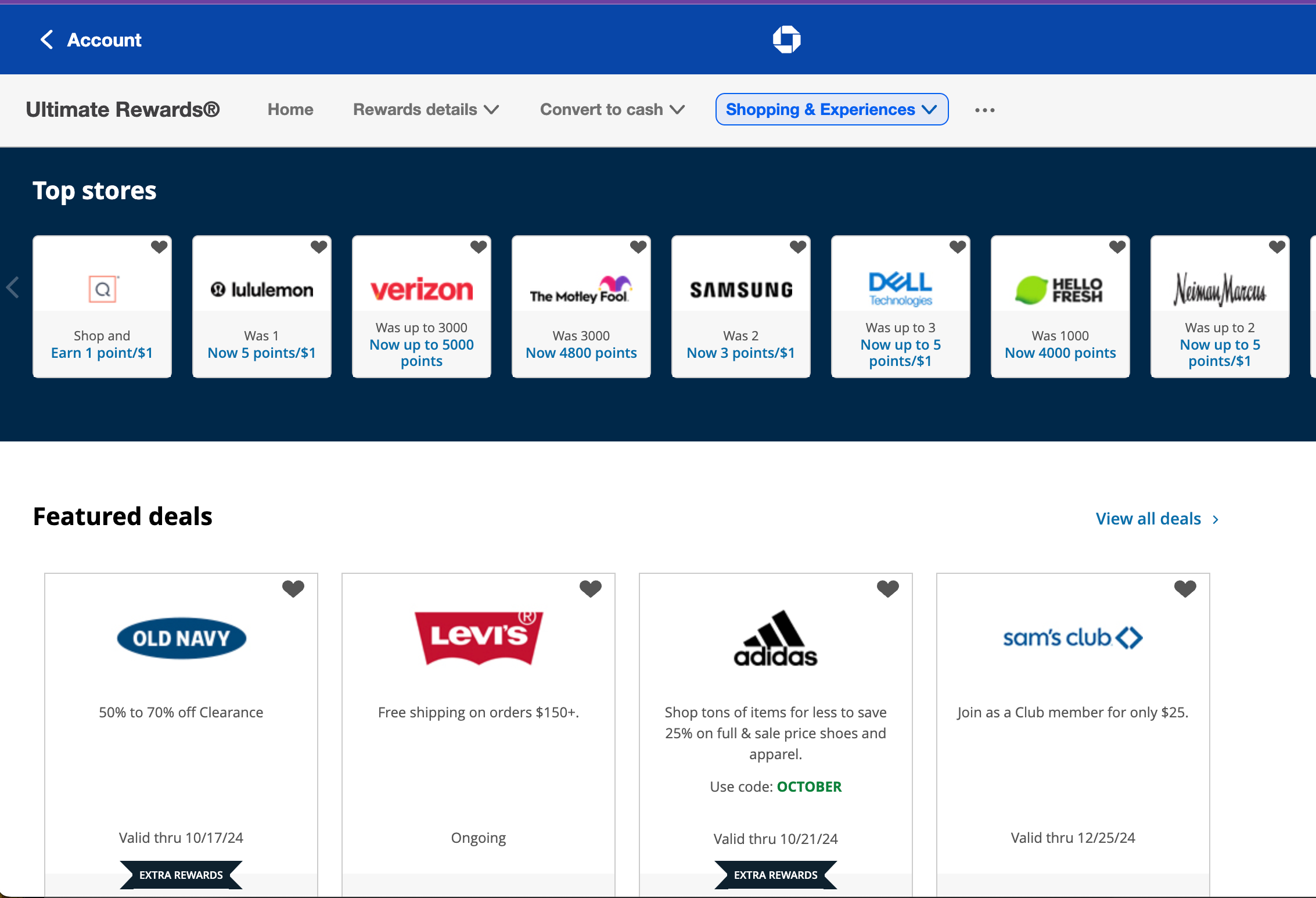 Screenshot of the Shop Through Chase section of web site. 