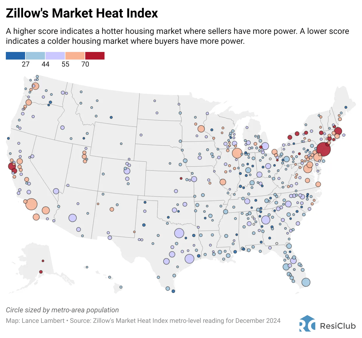 Zillow's Market Heat Index showing where demand is stronger, hotter, and where demand is cooler